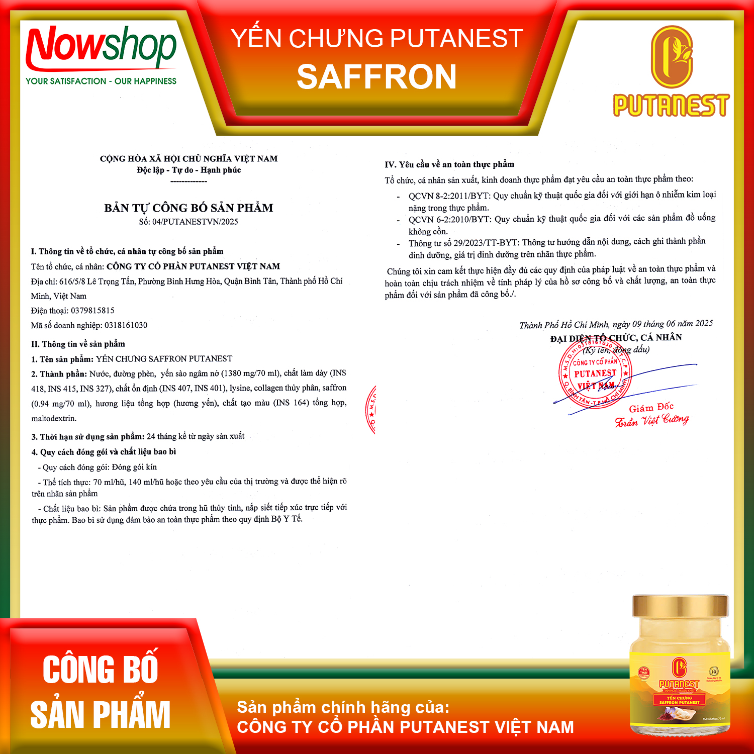 Yến chưng Saffron PUTANEST hộp quà tặng cao cấp 12 hũ 70ml bổ dưỡng đẹp da ngừa lão hoá