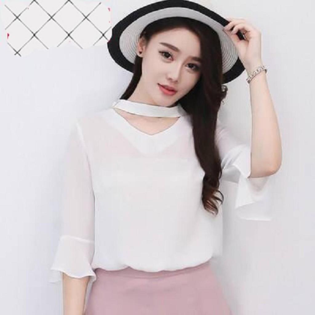 Aó cổ tim cách điêụ tay loe