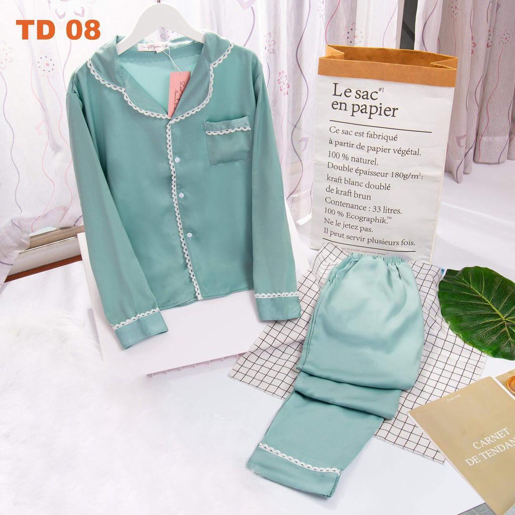 Đồ ngủ lụa ngọc trai tay dài - Bộ pajama dài tay