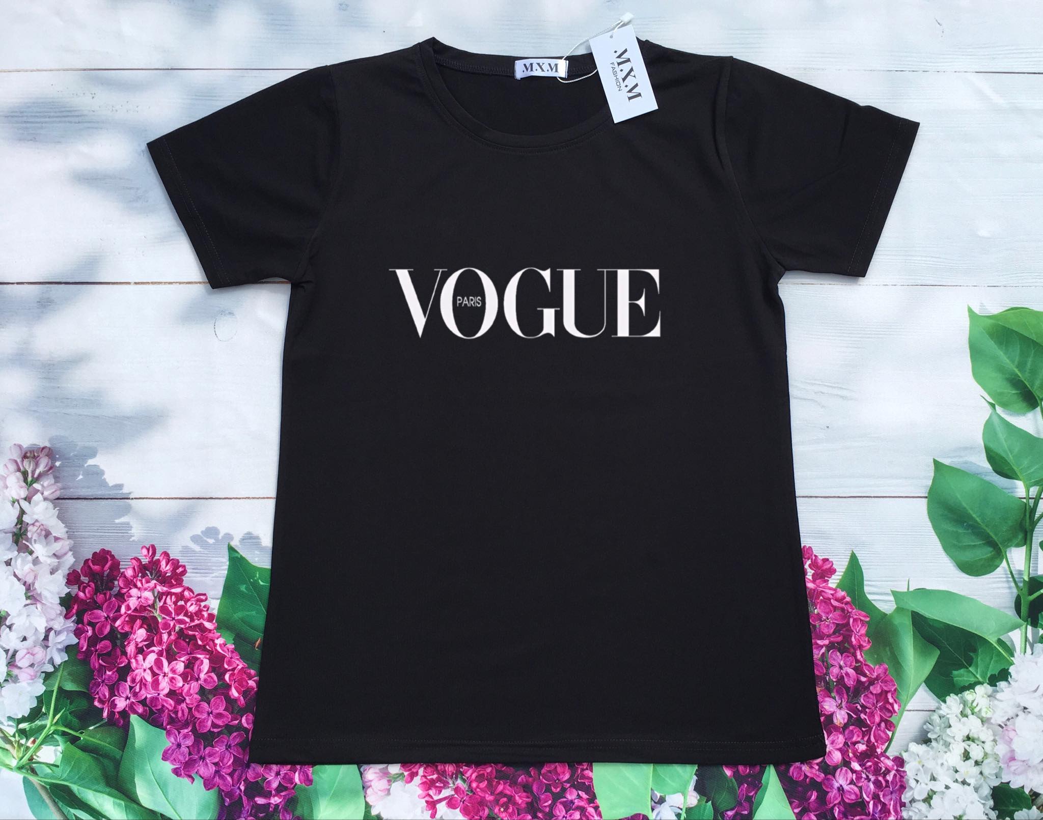 Áo thun nữ cổ tròn form rộng thun cotton 4 chiều phong cách Hàn Quốc in chữ Vogue ( ANU018 )