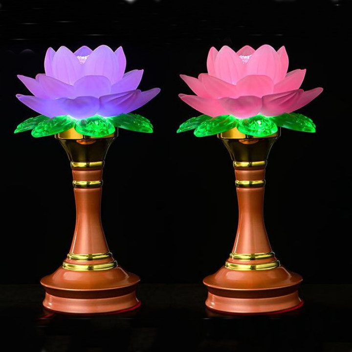 Cặp 2 đèn thờ hoa sen đổi màu