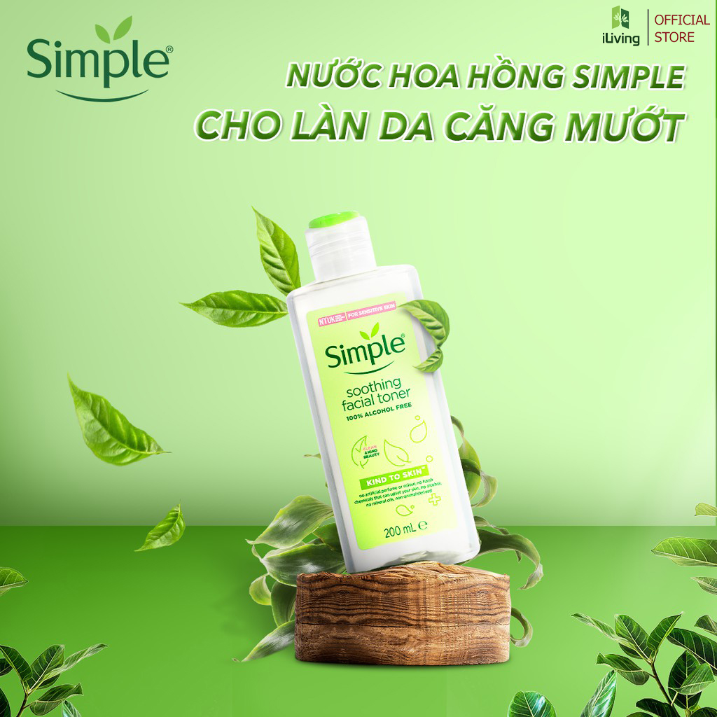 Nước hoa hồng cân bằng da dịu nhẹ Simple Soothing Facial Toner 200ml ILIVING-SIMTN