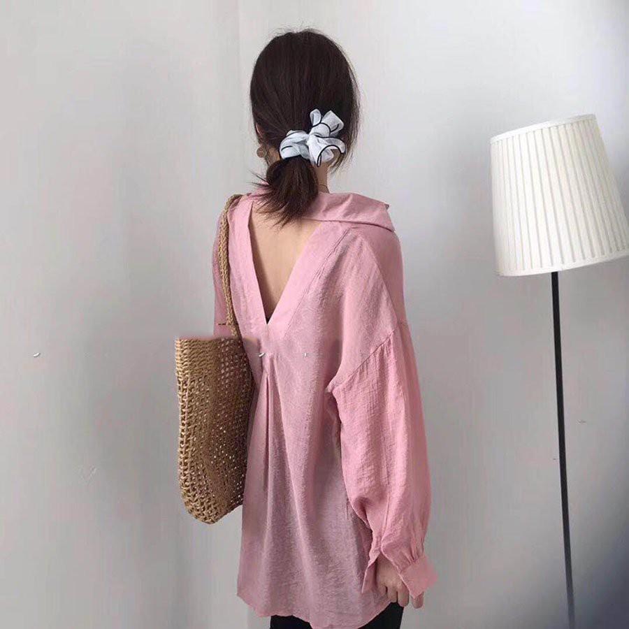 Áo Sơmi cutout hở lưng form rộng màu đỏ hồng SOMI SHIRT