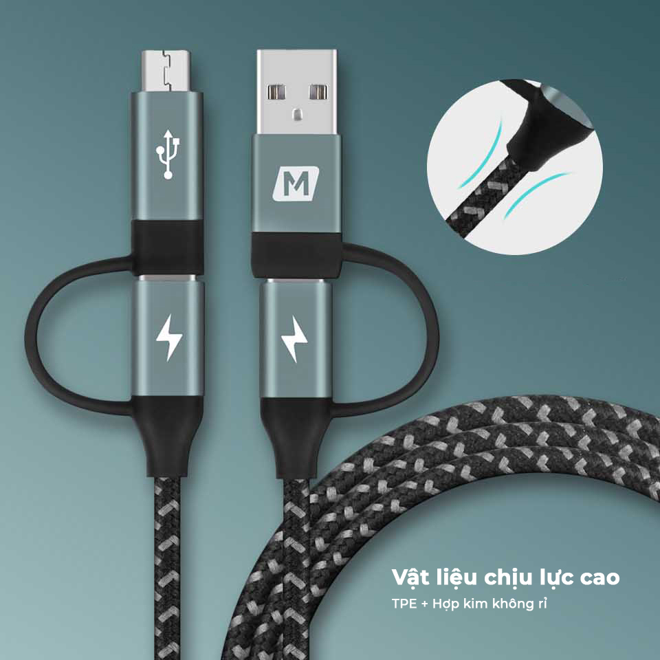 Cáp sạc đa năng 4 trong 1 Type-C/USB-A to Type-C/Micro USB Momax DC12 - Hàng chính hãng