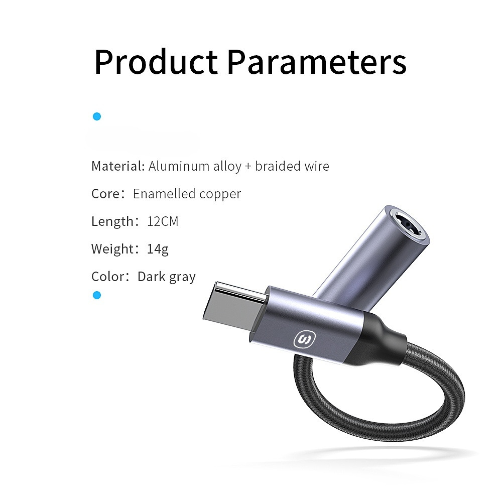 Đầu chuyển Type C sang Audio AUX 3.5mm (Type-C Male to 3.5mm Female Adapter, built-in DAC, 24-bit/48kHz)-Hàng Nhập Khẩu