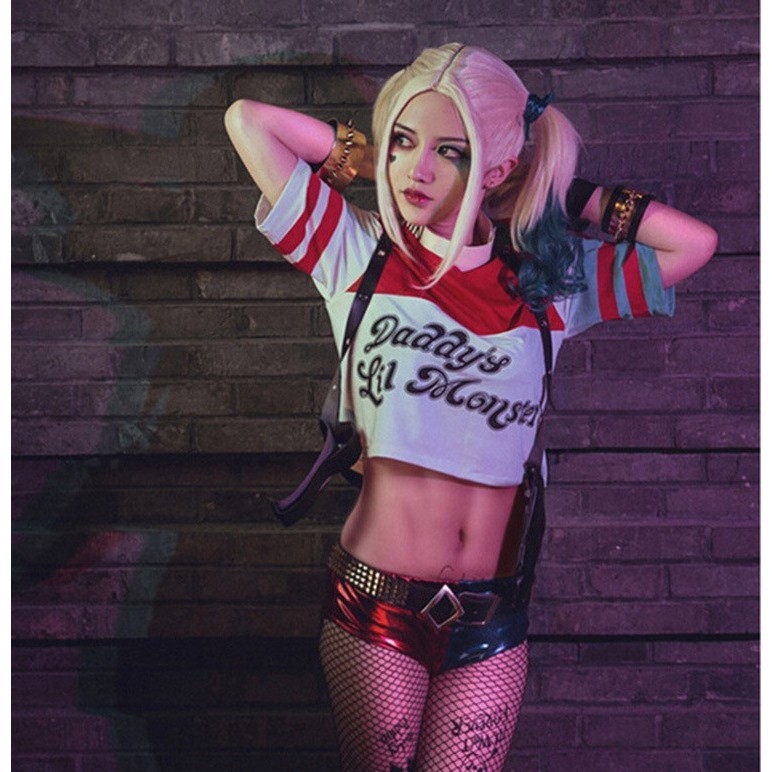 Tóc giả Harley Quinn cả đầu hóa trang Halloween cho trẻ em và người lớn phong cách cyberpunk