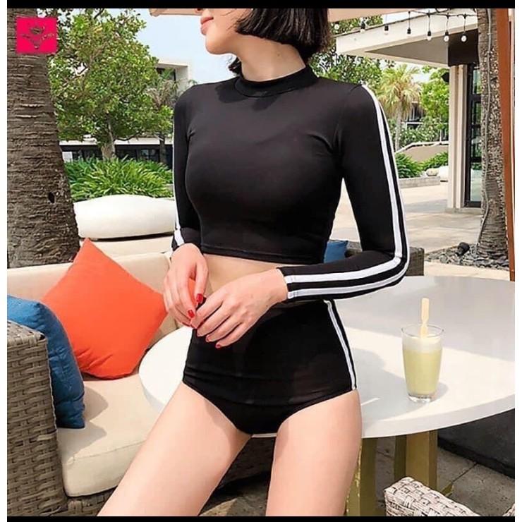 Bikini đồ bơi đi biển hai mảnh thể thao tay dài quần cạp cao che bụng VATIXA BKN50