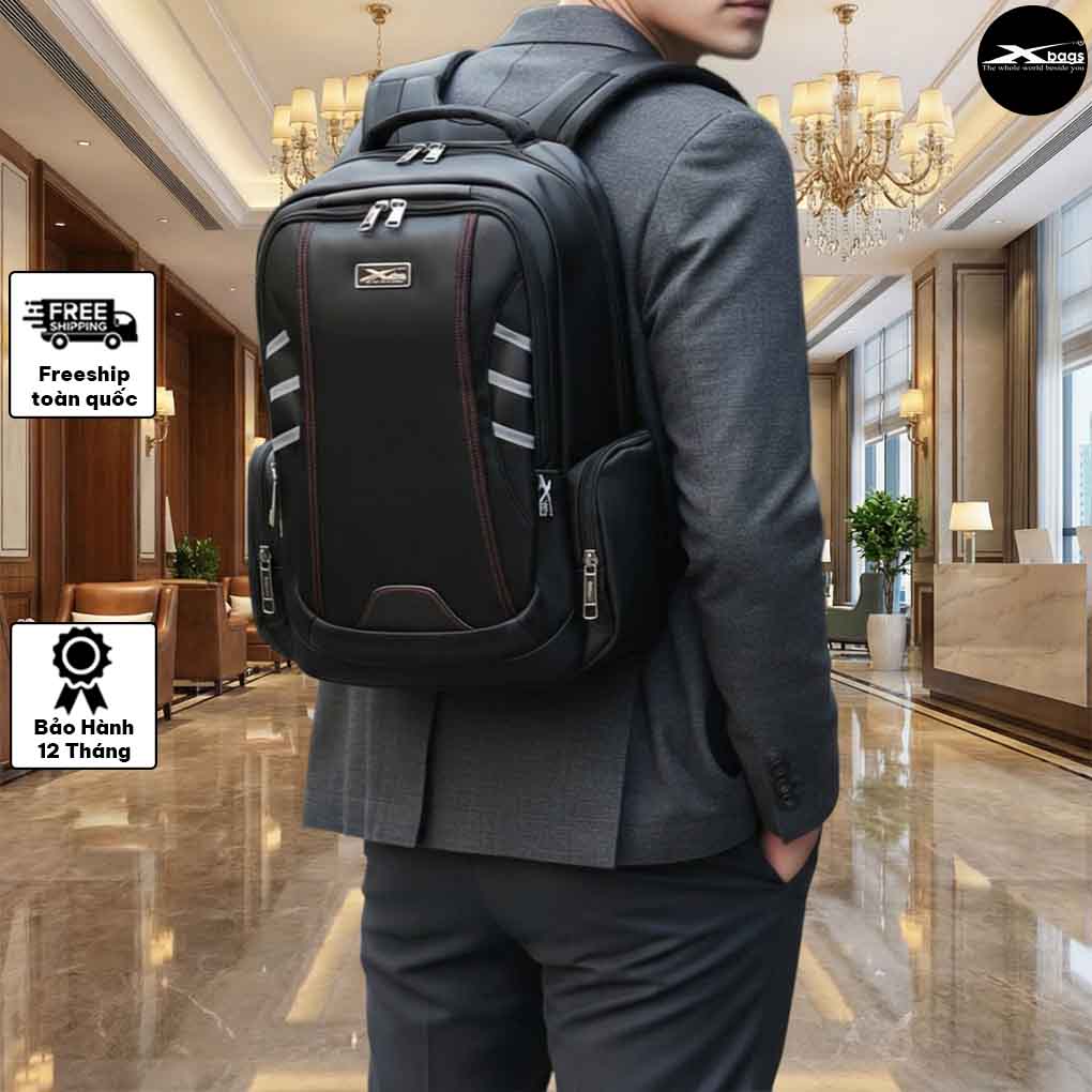 Balo Nam Cao Cấp Xbags DarkEagle XB 2008 – Balo laptop chống thấm, form cứng nam tính, màu đen phối đỏ