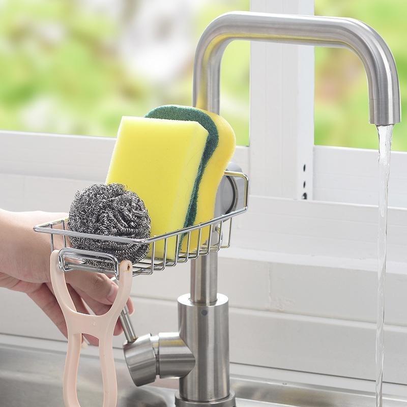 Giá đỡ giẻ thoát nước vòi nước bằng thép không gỉ giá nhà bếp không đục lỗ bồn rửa chén có giá để đồ (TL11)