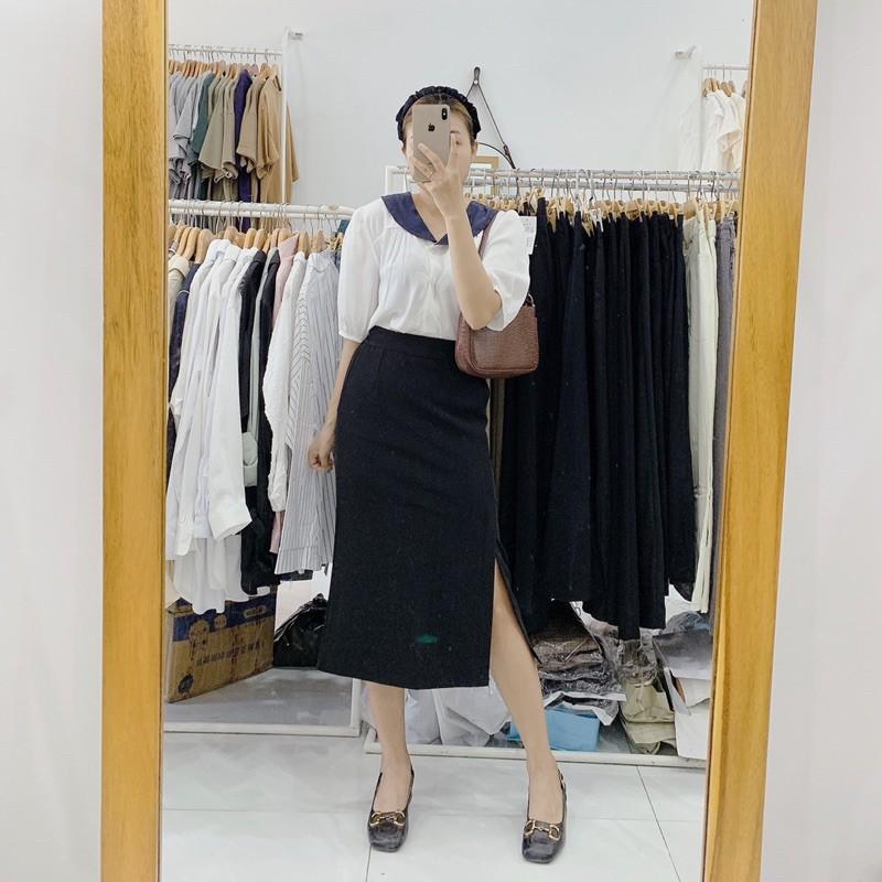 Áo cổ sen phối màu chất voan mềm