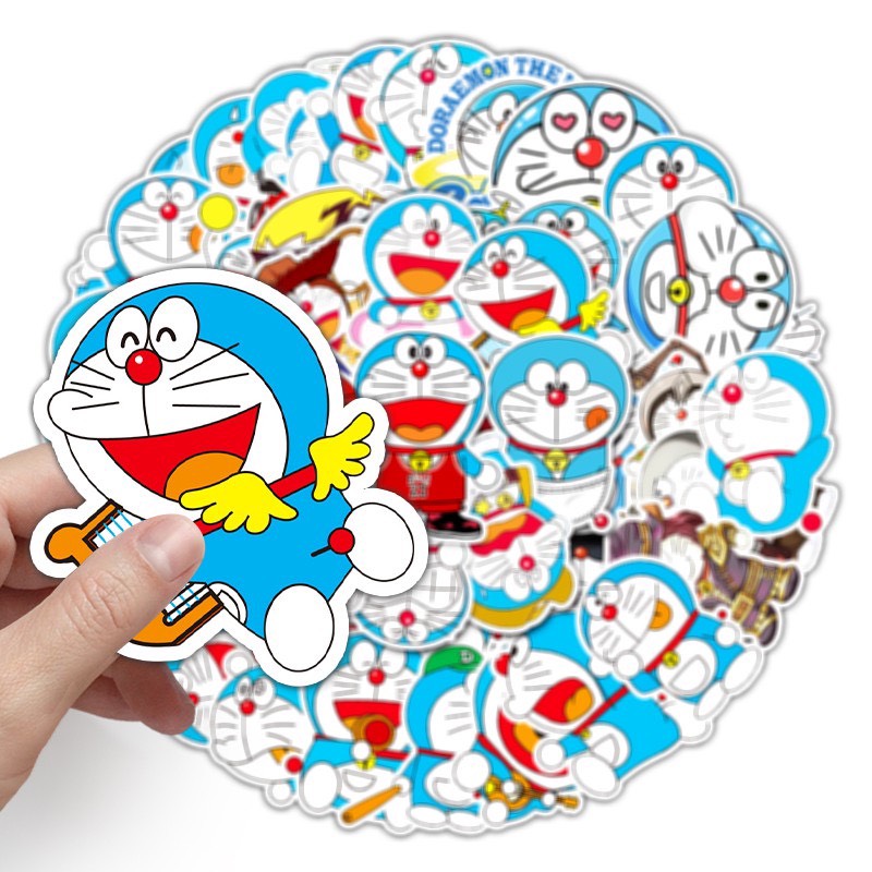 Bộ 50 miếng Sticker chống thấm nước hình Doraemon đáng yêu