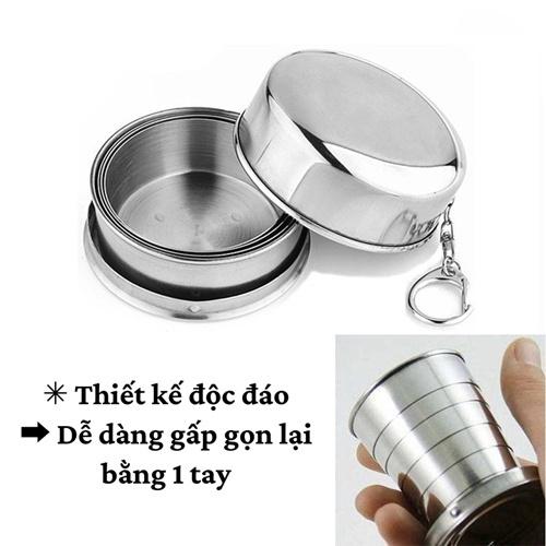 Cốc Uống Nước Cốc Mini Gấp Gọn Inox Đa Năng Cao Cấp Bỏ Túi Du Lịch Có Móc Treo Tiện Dụng