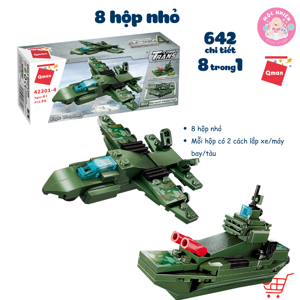 Đồ chơi lắp ráp xếp hình 8 trong 1 chủ đề quân sự Qman 42301 - Xe tăng quân sự