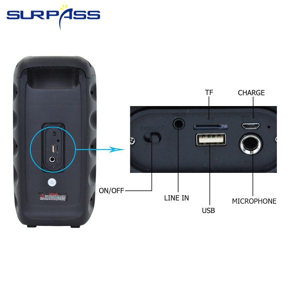 Loa di động Không dây Tương thích Bluetooth Loa ngoài trời Công suất 20W Âm thanh nổi vòm Spk Hỗ trợ Đài FM Thẻ Micro SD Màu sắc: Loa di động