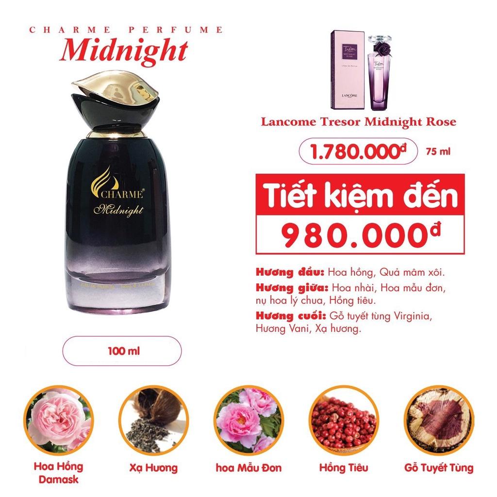 Nước Hoa Cao Cấp CHARME MIDNIGHT Hương Thơm Cổ Điển Gợi Cảm Từ Hoa Hồng Giúp Nữ Giới Tự Tin Cuốn Hút 100ml