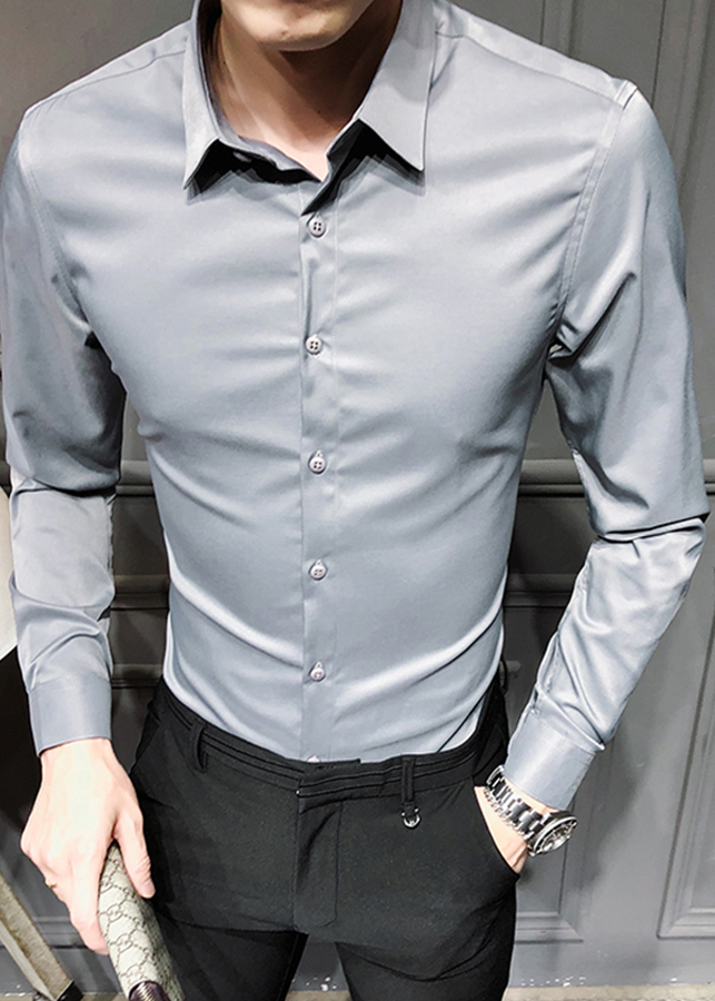 Áo sơ mi nam tay dài 4YOUNG vải lụa cao cấp KHÔNG NHĂN SM1 - Xám - L