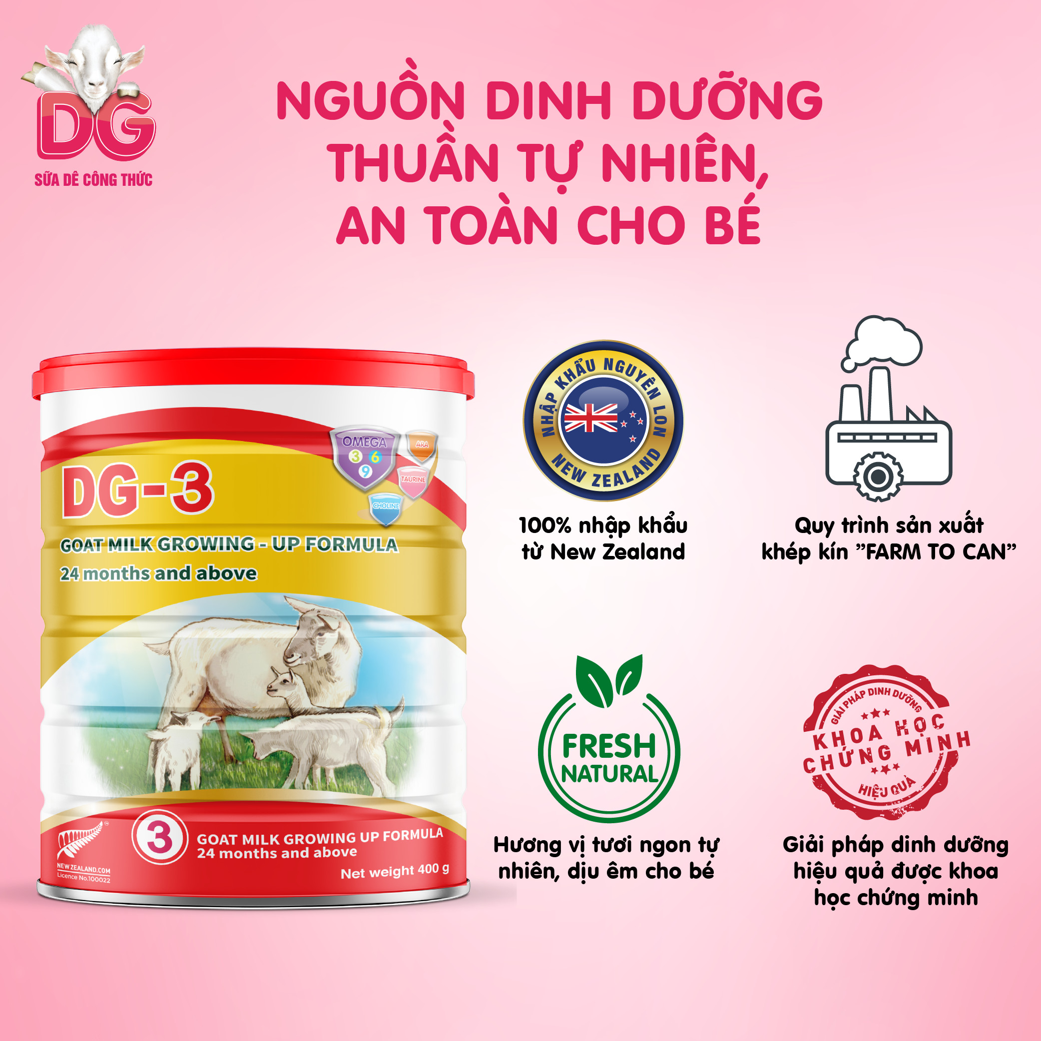 [Tặng 1 lon DG-3 - HSD 7/2025] Combo 2 Lon Sữa Dê Công Thức DG-3 400g