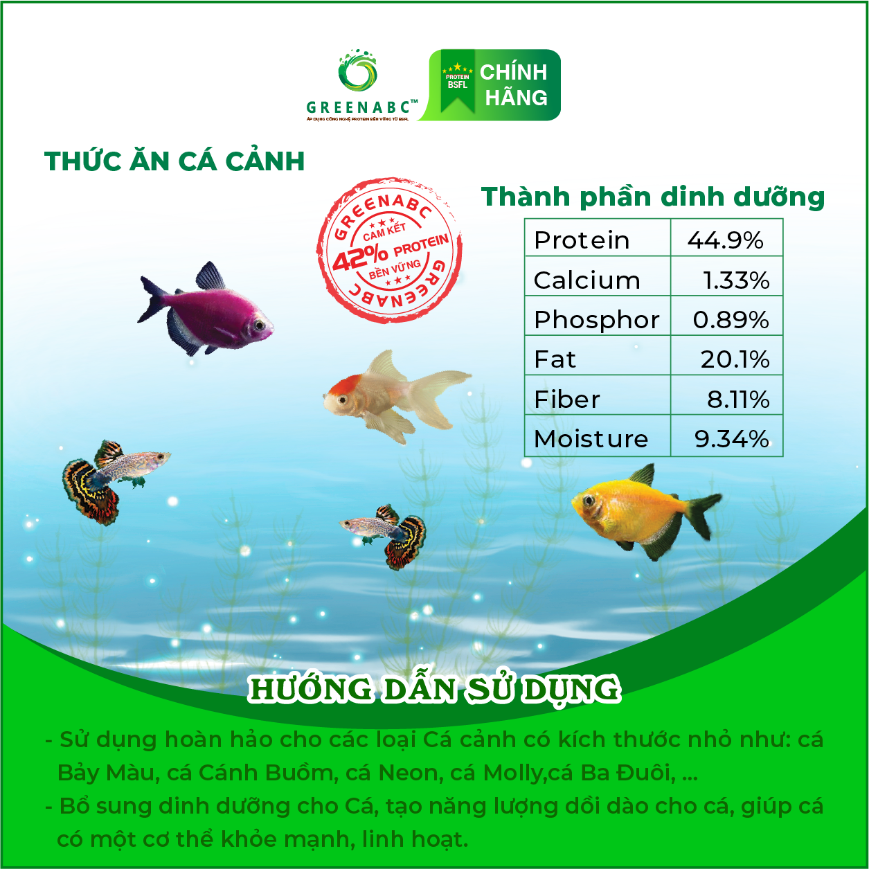 Thức ăn Cá Neon, Cánh Buồm, Molly, 7 màu, 3 đuôi ... GREENABC – Hàm lượng protein 42% cho năng lượng dồi dào, tiêu hóa tốt, tăng đề kháng, lên màu đẹp – Hộp 40g