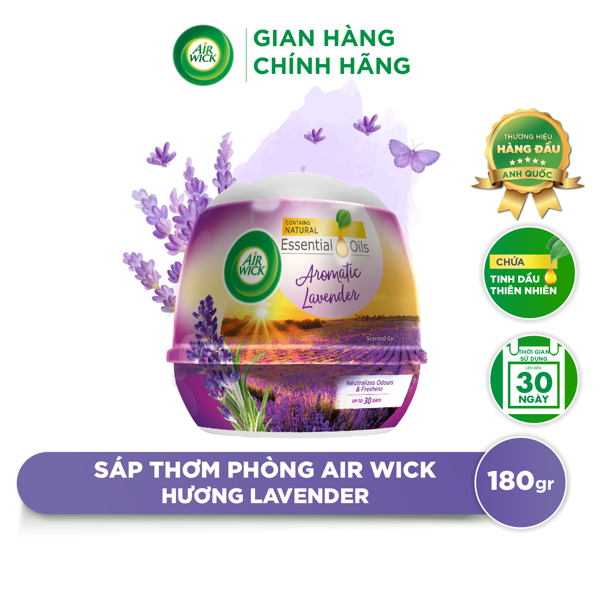 Sáp thơm nhà vệ sinh hương Lavender AIRWICK, hương thơm dịu nhẹ, mang lại cảm giác thư giãn 180g