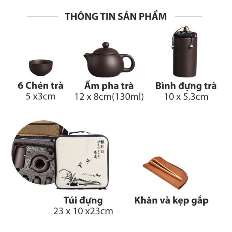 Bộ ấm trà du lich thương hiệu GOSU mầu nâu đậm thích hợp sử dụng khi đi du lịch
