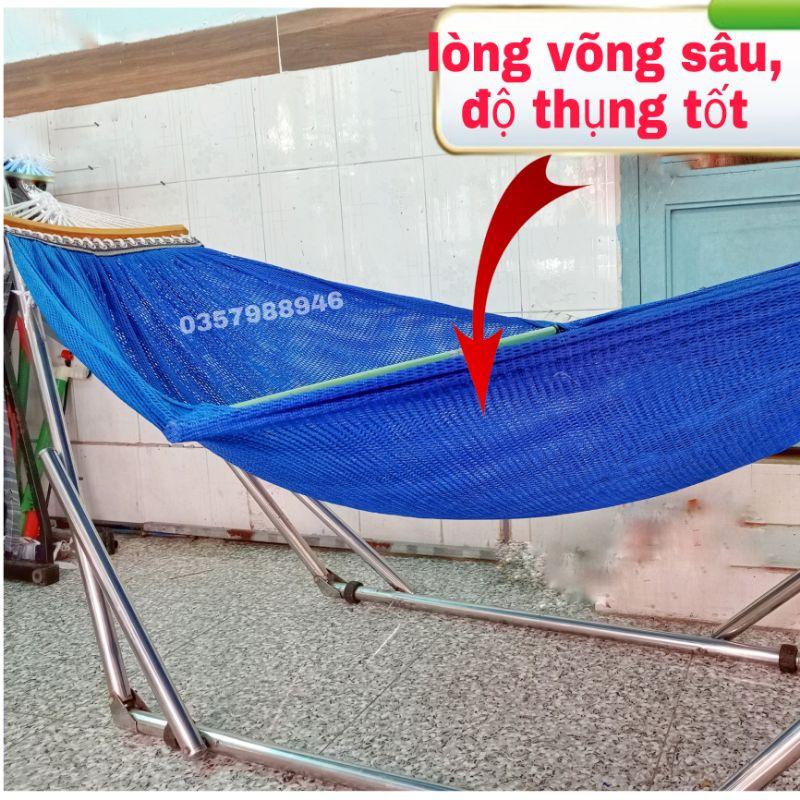 Lưới võng xếp cán gỗ 2 lớp cao cấp, chất vải dày mềm rộng, dài 235cm hàng đẹp