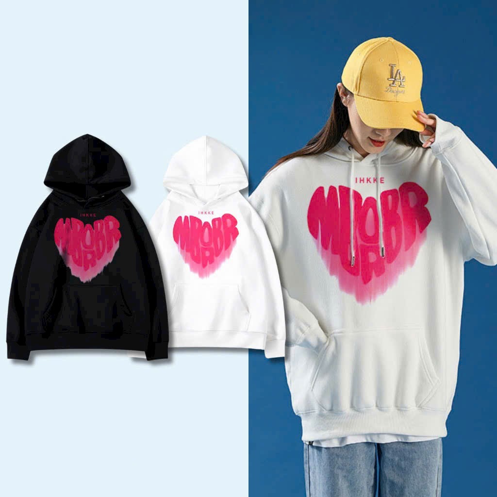 Áo khoác hoodie nỉ unisex mặc đôi kiểu trơn in nỗi TRÁI TIM form rộng mũ to hot trend 2024, áo hoodie cặp chống nắng phong cách hàn quốc