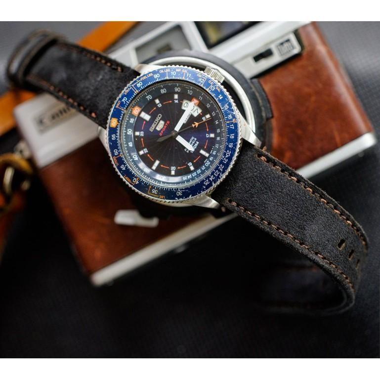 Dây đồng hồ RAM Leather da bò lộn màu đen tuyền – RAM classic 1966