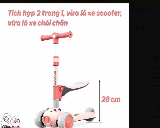 Xe trượt chòi chân Scooter  cho bé 1-5 tuổi nâng hạ độ cao, bánh xe có đèn phát sáng