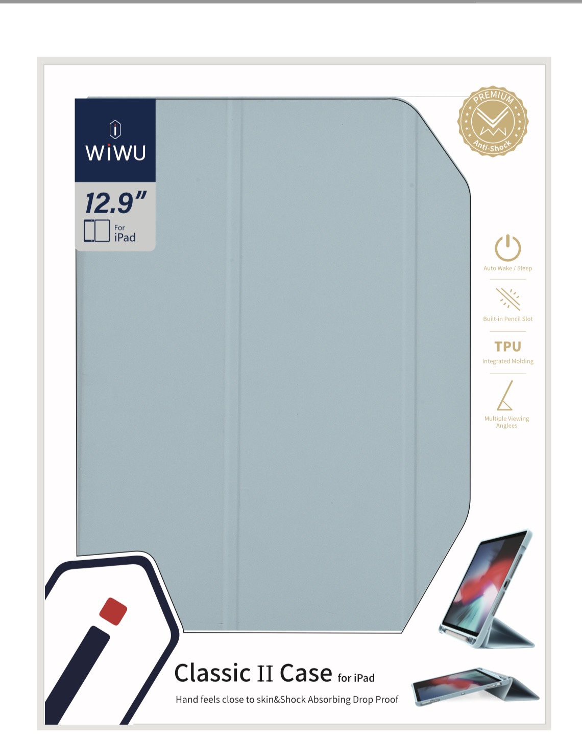 Bao da Wiwu Classic II Case GF-02 dành cho Ipad vỏ siêu mỏng, thiết kế gập ba, có khe để bút tích hợp - Hàng chính hãng