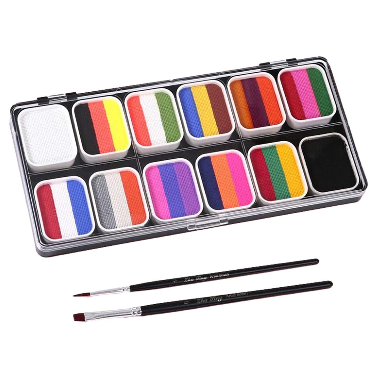 Face Body Paint with 2 Brushes Makeup Pigment Palette for Music Festival