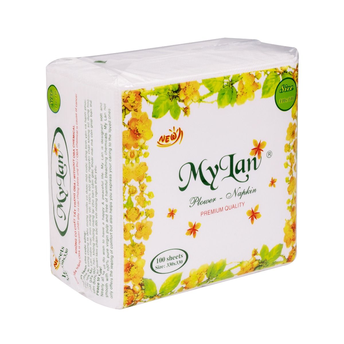 Khăn Giấy MyLan Loại 330x330mm (100 Tờ/Gói)  Loại Vuông Hoa Vàng