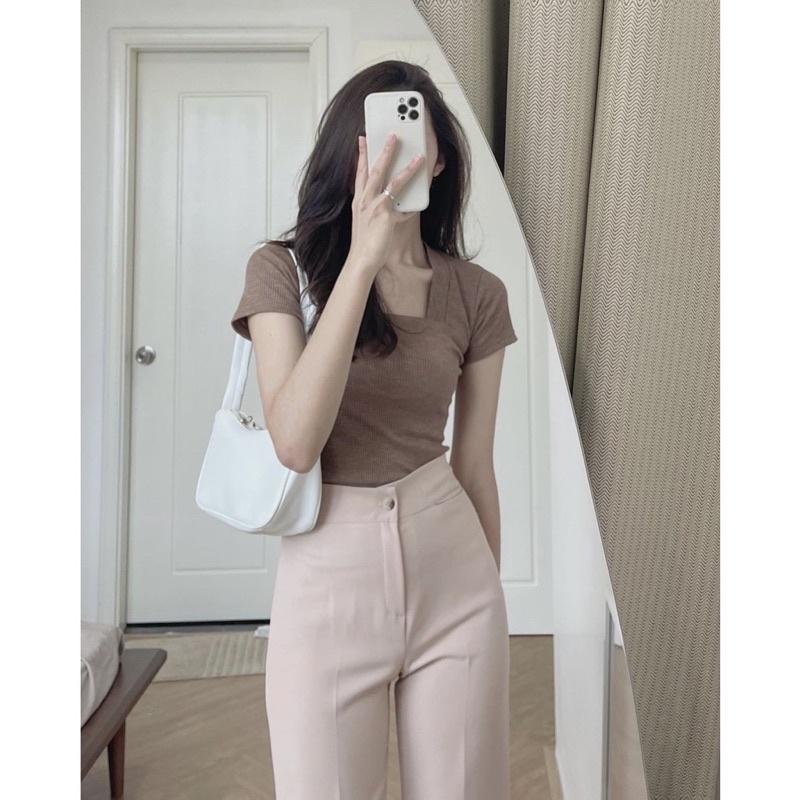 Quần ống suông nữ lưng cao dáng loe cạp cao 1 khuy dài chất tuyết mưa cao cấp thời trang. Quần ống suông nữ trẻ trung.