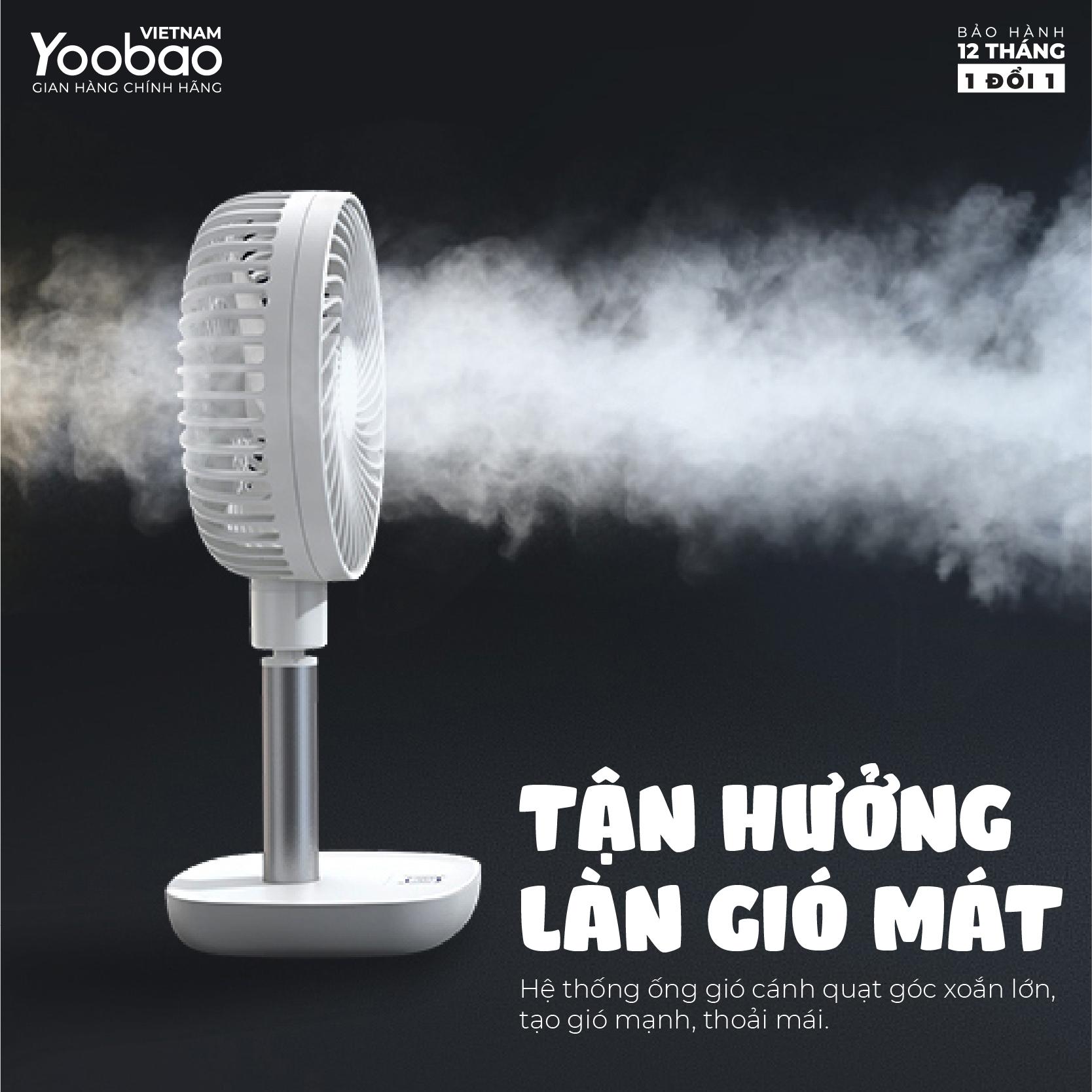 [HÀNG CHÍNH HÃNG] Quạt sạc mini để bàn YOOBAO F1 10000mAh 4 chế độ gió Góc xoay 45 độ An toàn cho trẻ- Bảo hành 12 tháng - Đen