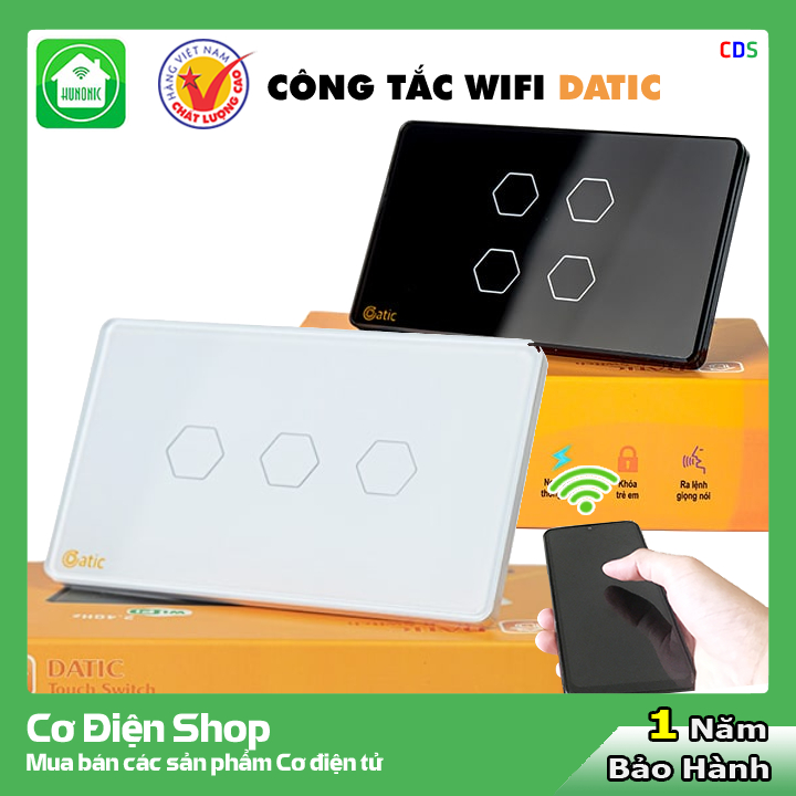 Công tắc cảm ứng Hunonic Datic - Điều khiển từ xa bằng điện thoại - Kết nối wifi - Hẹn giờ thông minh - 1 2 3 4 nút - 2 màu đen trắng