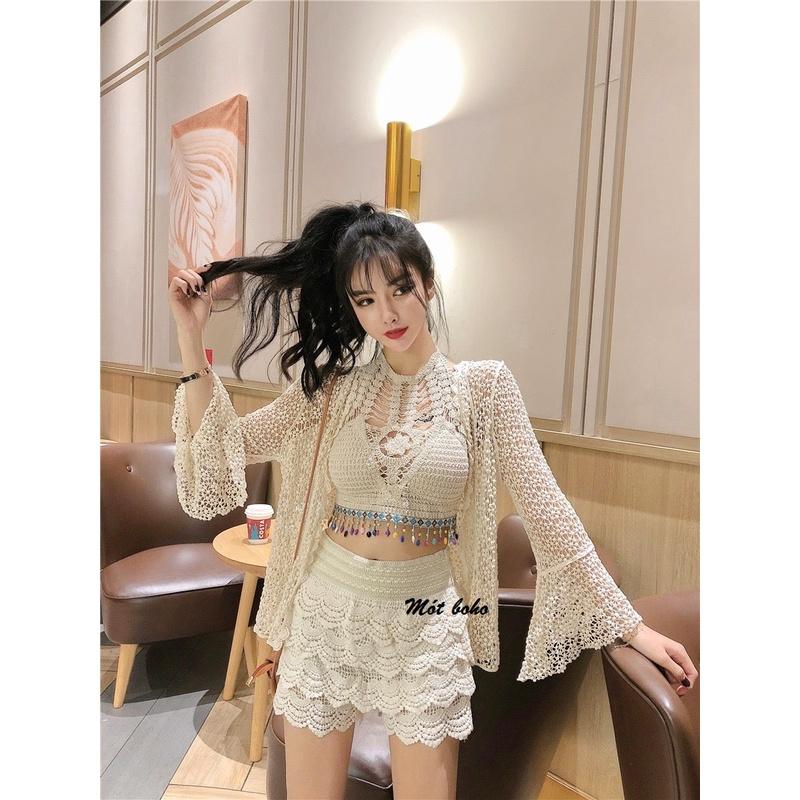 Áo ngực bikini móc len đi biển