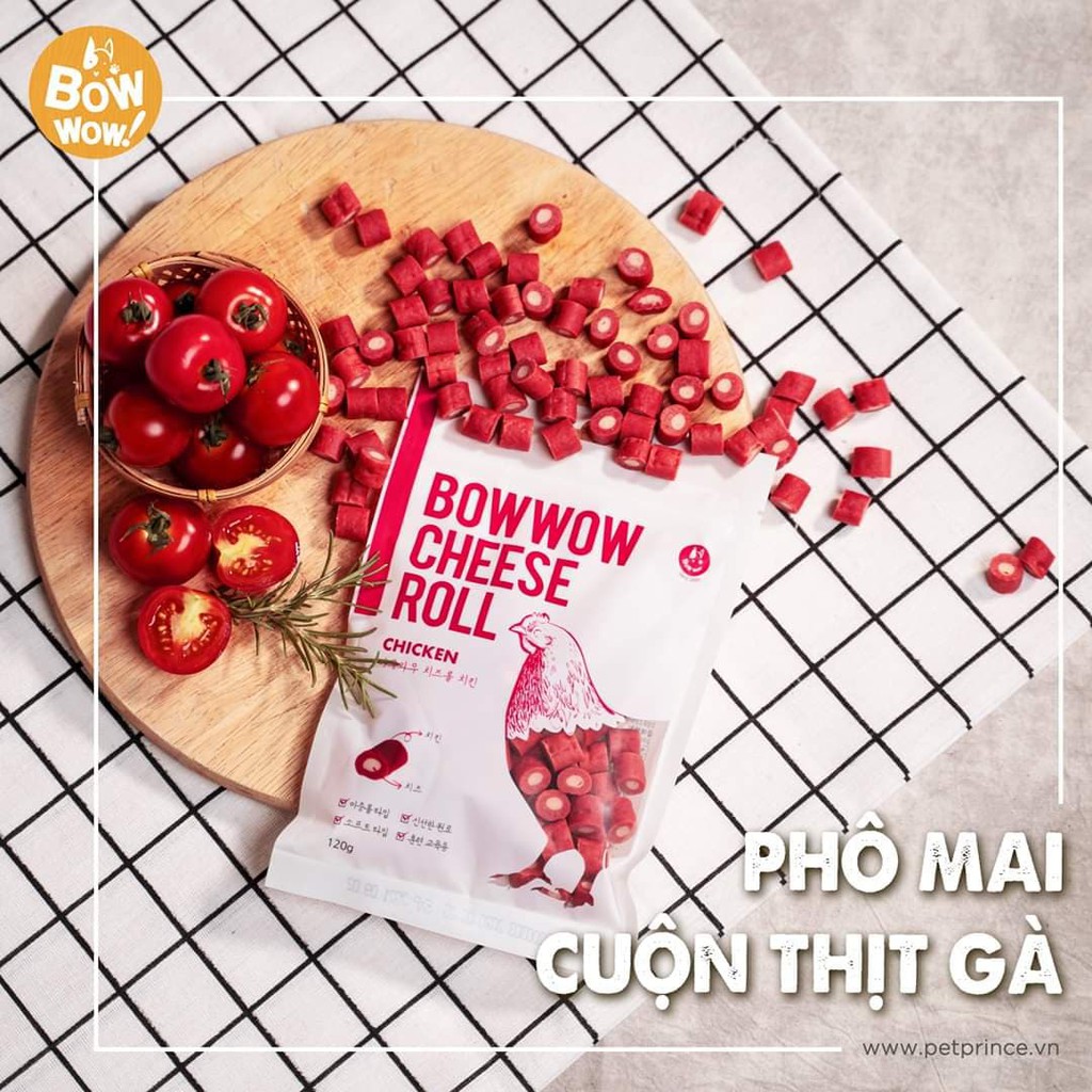 Snack Thưởng Phô Mai Cuộn Gà Và Cá Hồi Cho Thú Cưng Bowwow 120g