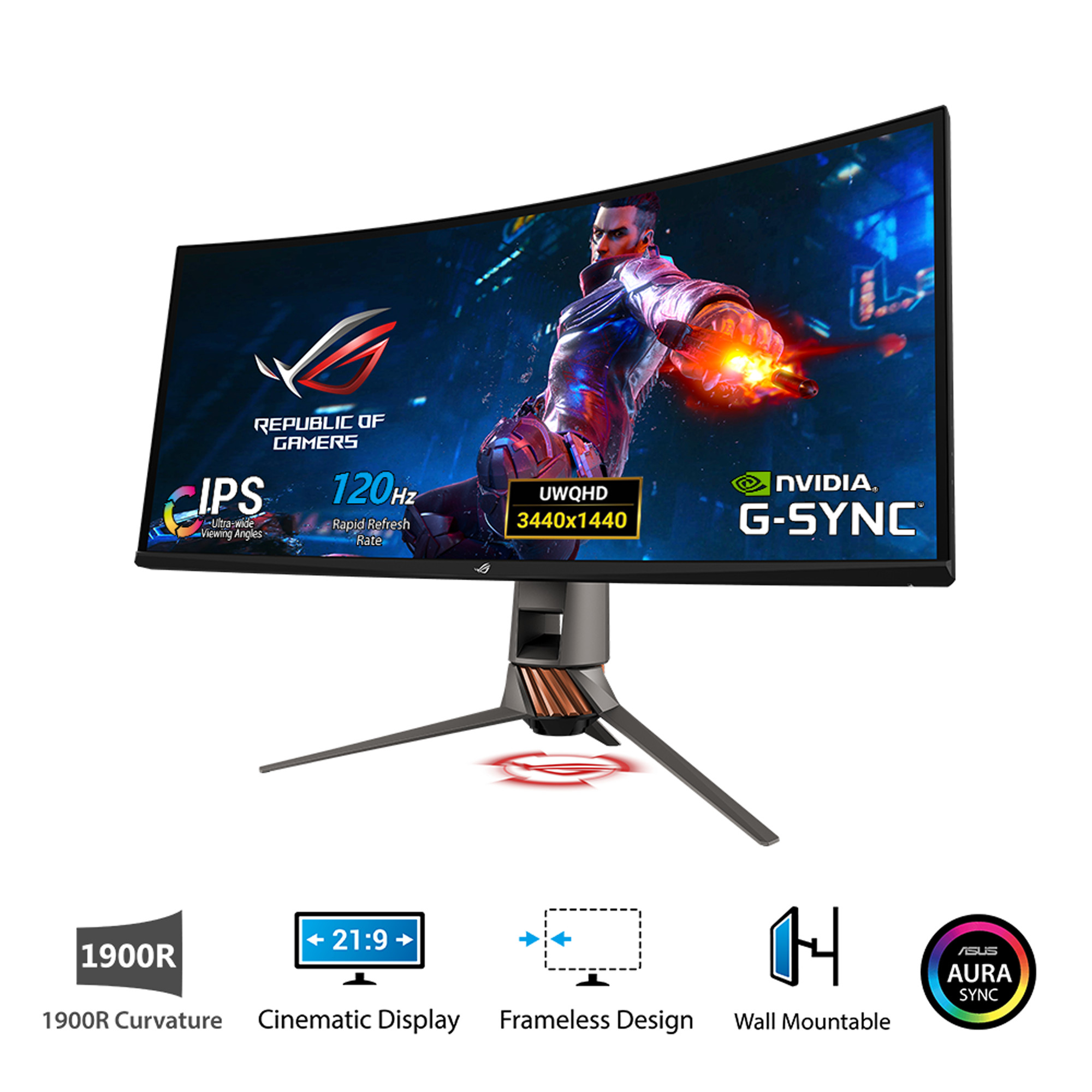 Màn Hình Cong Chơi Game Siêu Rộng ASUS ROG SWIFT PG349Q Ultra QHD 34&quot; 21:9 (3440x1440) 120Hz NVIDIA G-SYNC Loa (2Wx2) - Hàng Chính Hãng