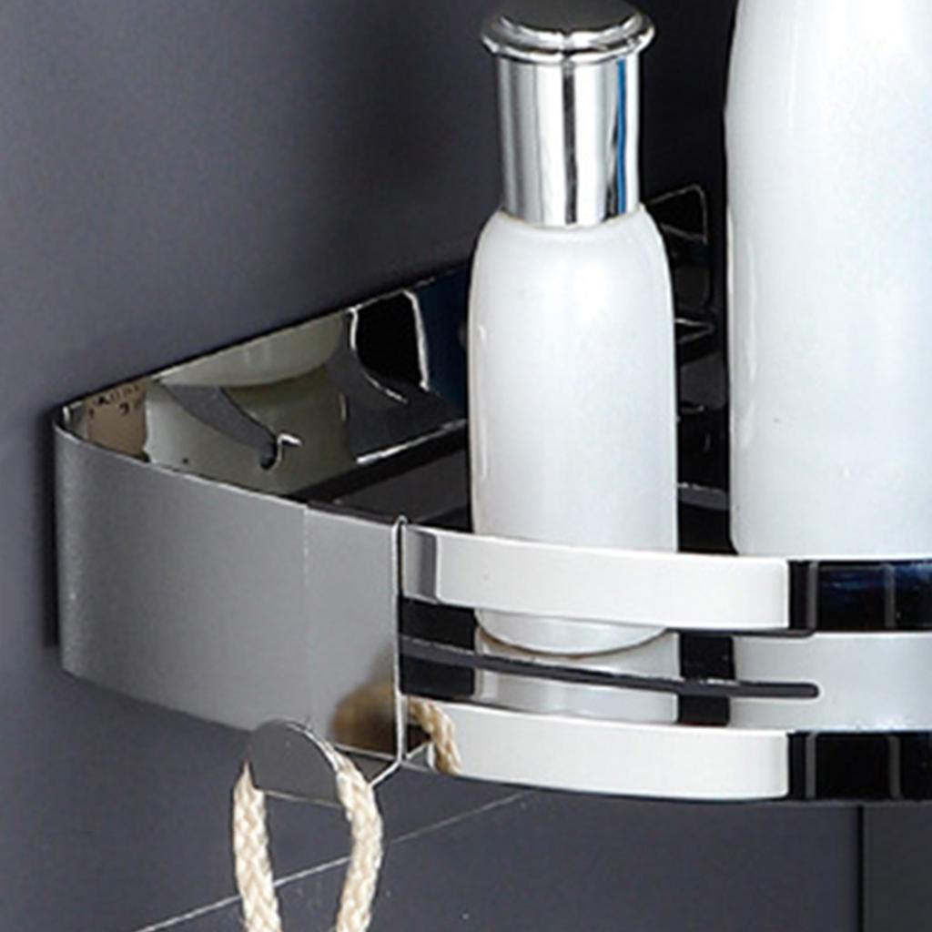Shower Caddy Bathroom Shelf Storage Holder with Hooks Triangle Silver