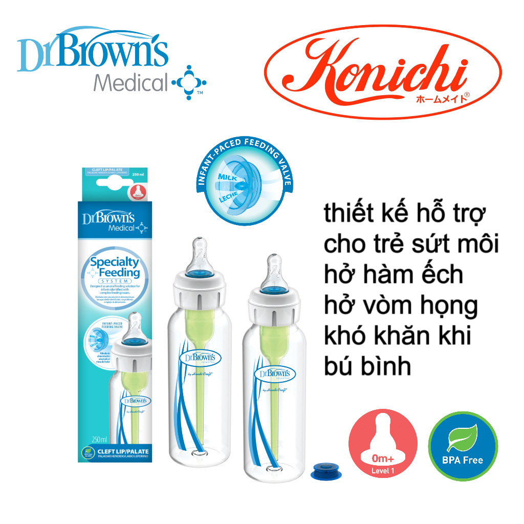 [ 815 ] Bình sữa Y Tế dành cho trẻ sứt môi, hở hàm ếch, cổ thường, 250ml