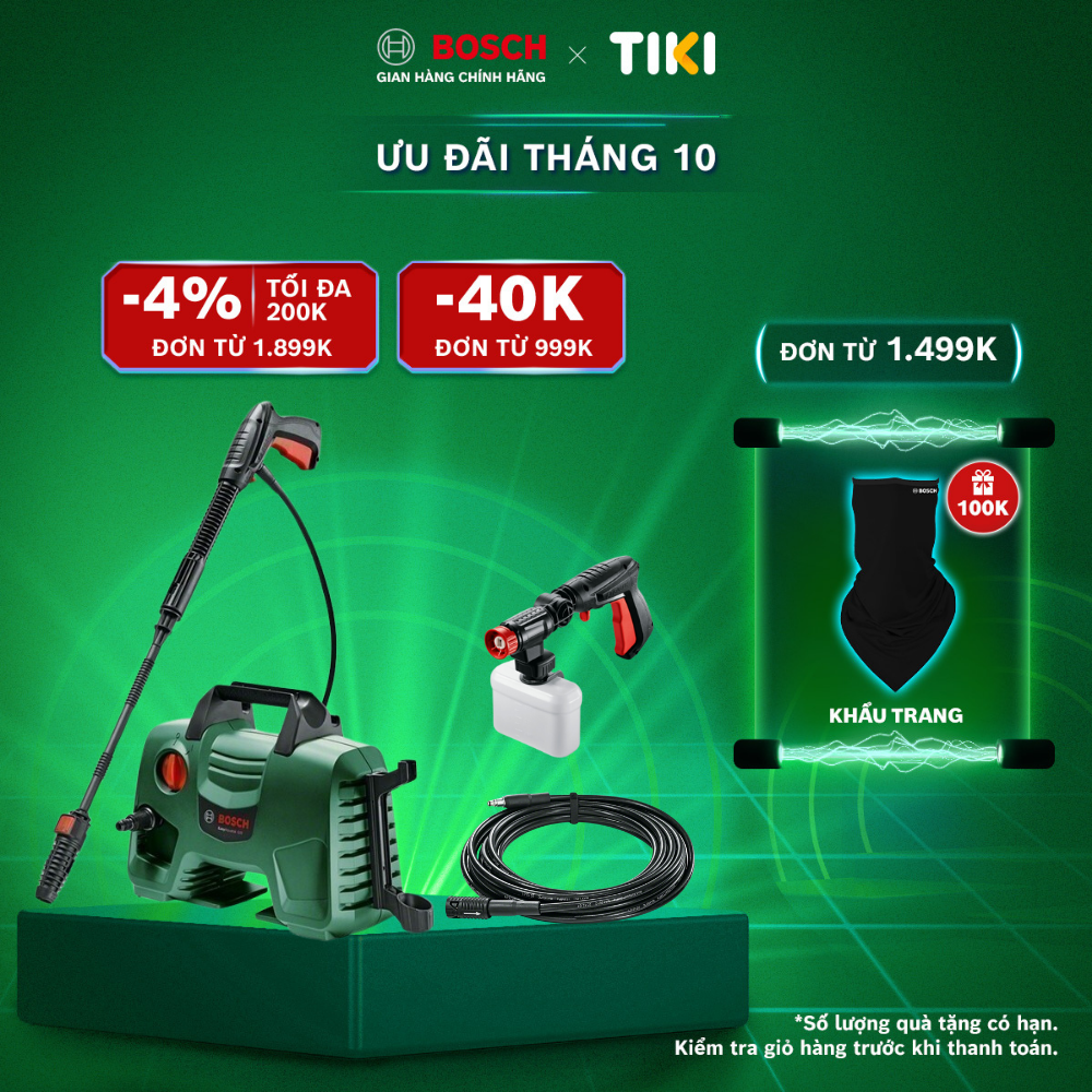 Máy phun xịt rửa Bosch Easy Aquatak 120 kèm Súng ngắn xoay 360 áp lực cao Bosch và Ống nước nối dài Bosch 6m