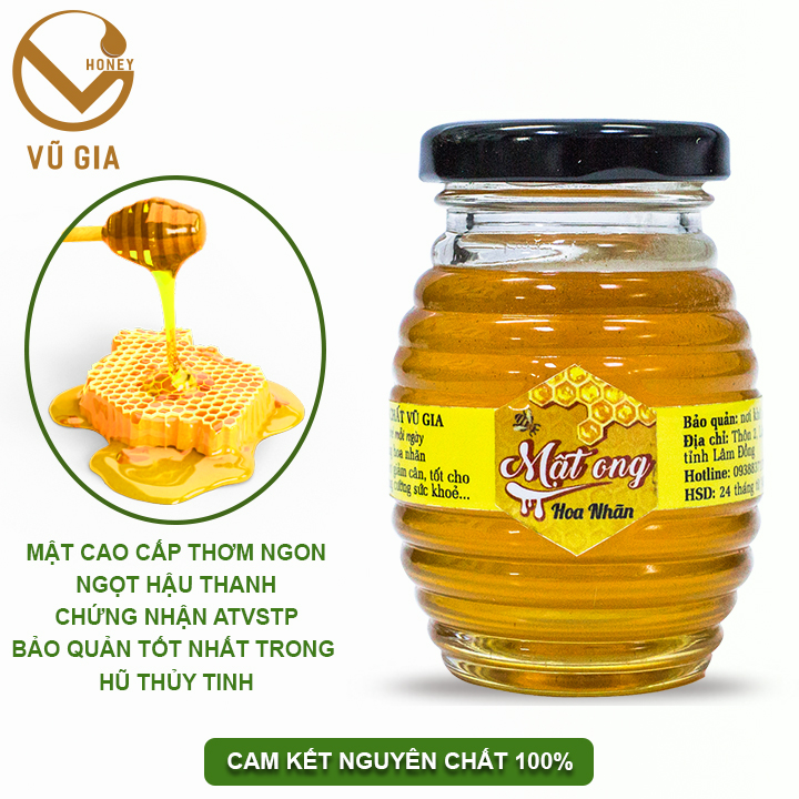 Mật Ong Hoa Nhãn Nguyên Chất VG Honey (200ml/hũ) - Tăng cường cải thiện sức đề kháng, hỗ trợ dạ dày tiêu hóa hiệu quả