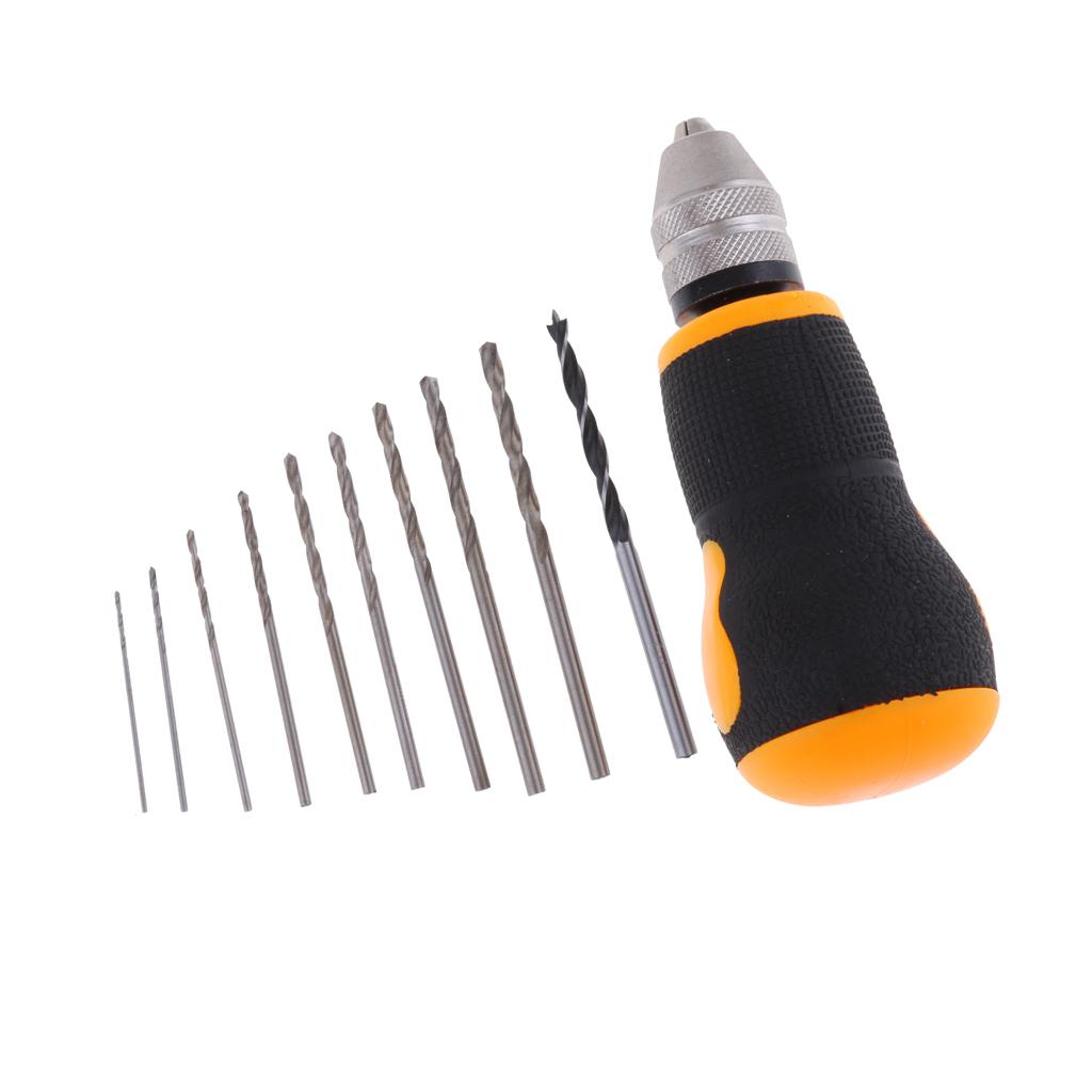 Micro Mini Portable Small Hand Drill + 10pcs Twist Drill Bits Tool 0.8-3.0mm