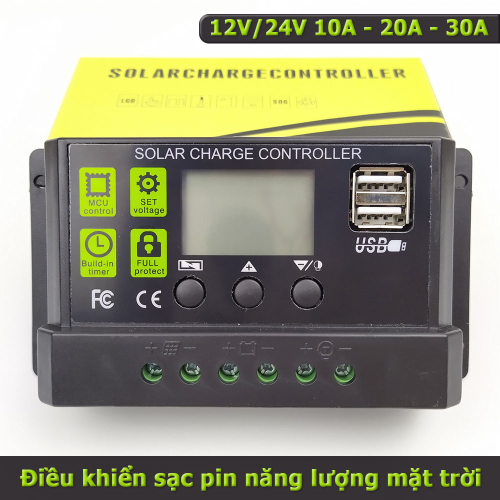 Điều khiển sạc pin năng lượng mặt trời 10A 20A 30A 12V/24V