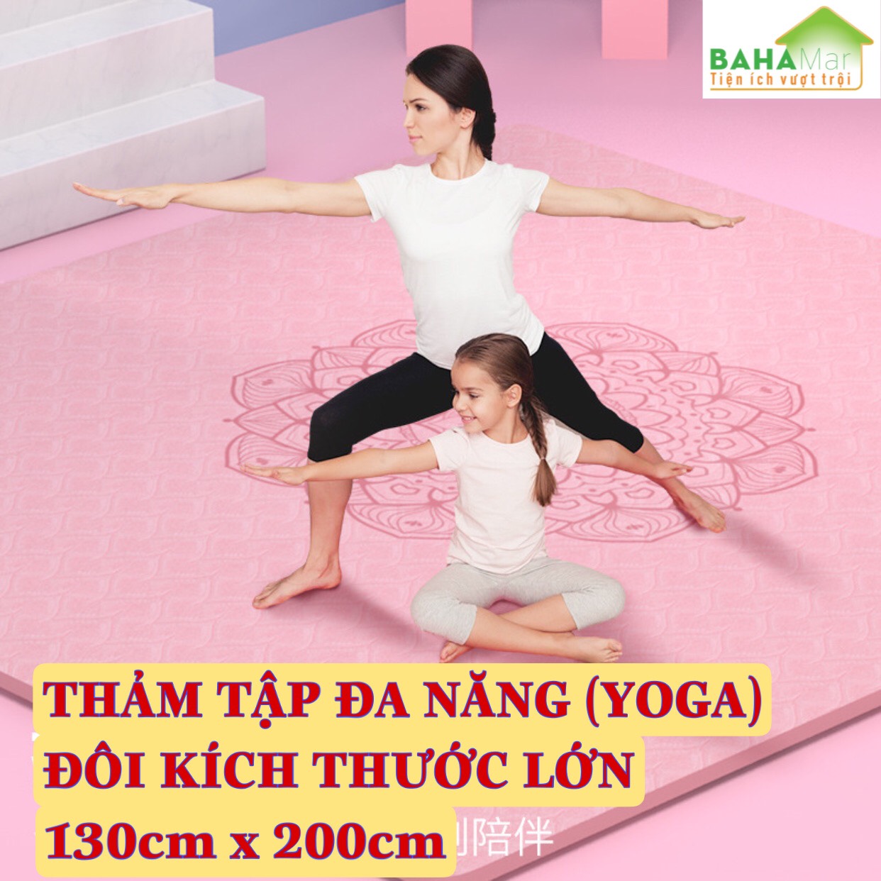 THẢM TẬP ĐA NĂNG (YOGA) ĐÔI KÍCH THƯỚC LỚN 130cm x 200cm  &quot;BAHAMAR&quot; mềm mại và thoải mái khi sử dụng trong nhà để bảo vệ đôi chân của bạn và để giảm tiếng ồn khi tập thể dục, chống thấm nước và mồ hôi