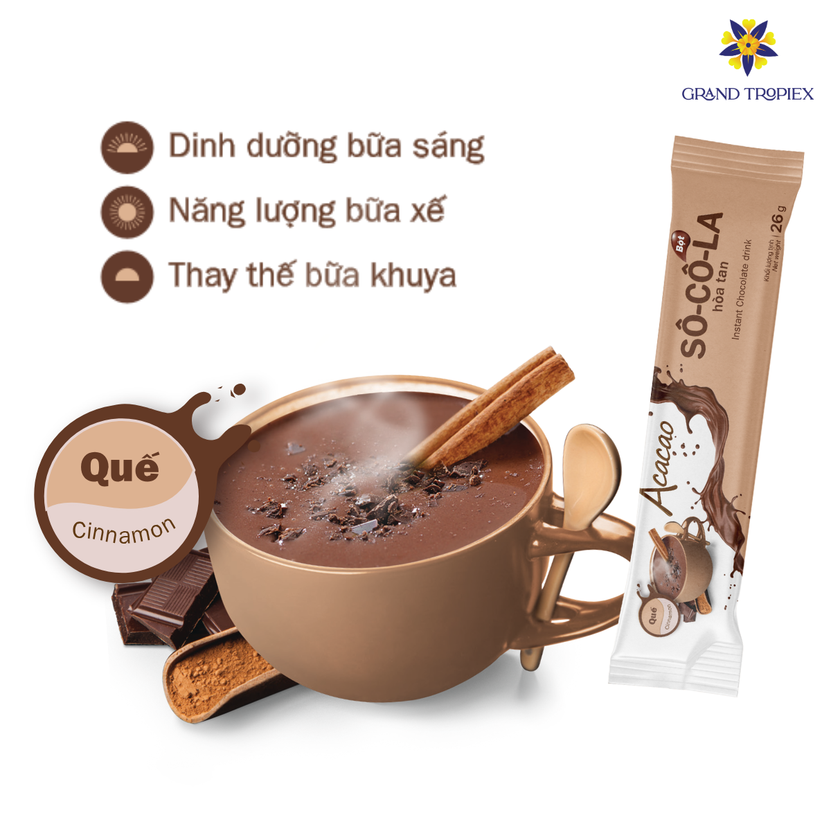 Bột socola Acacao hòa tan uống liền dinh dưỡng, nạp chất dinh dưỡng cần thiết, kháng khuẩn - Hộp 286g