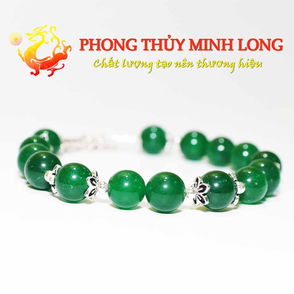 Vòng tay đá Mã Não Xanh mix túi tiền lá bạch dương bạc nhỏ xinh với người mệnh Mộc và Hỏa