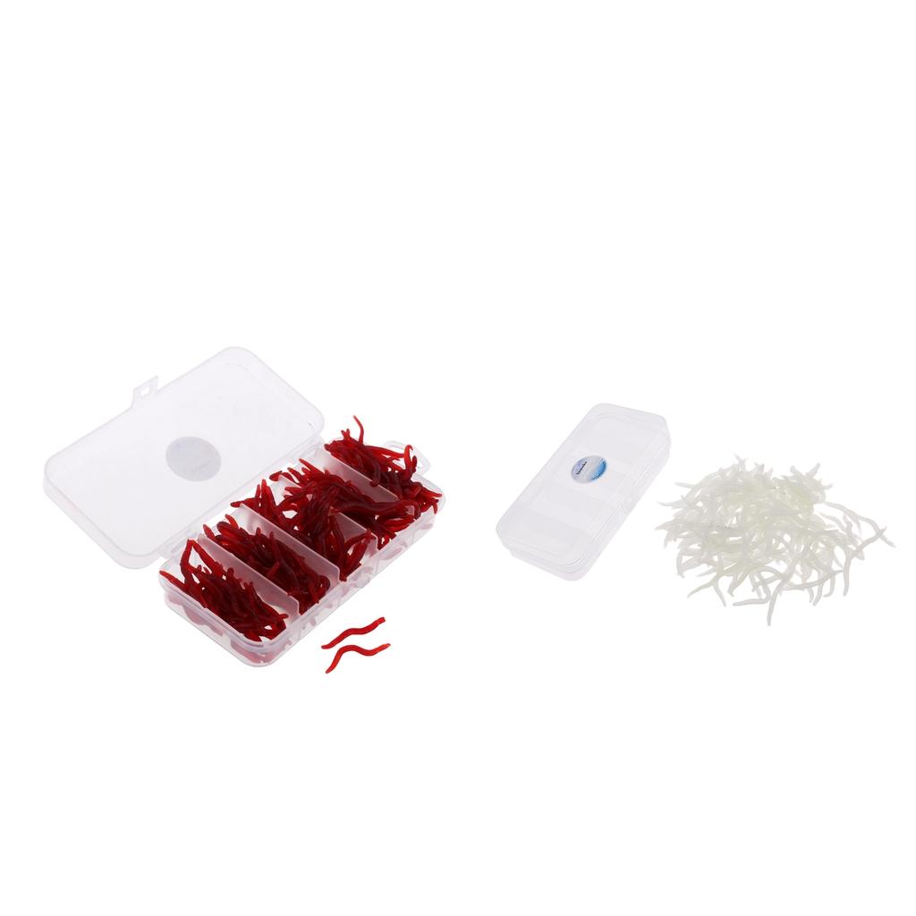 150Pcs Soft Earthworm Fishing Bait Worm Lures Hooks Baits White Luminous