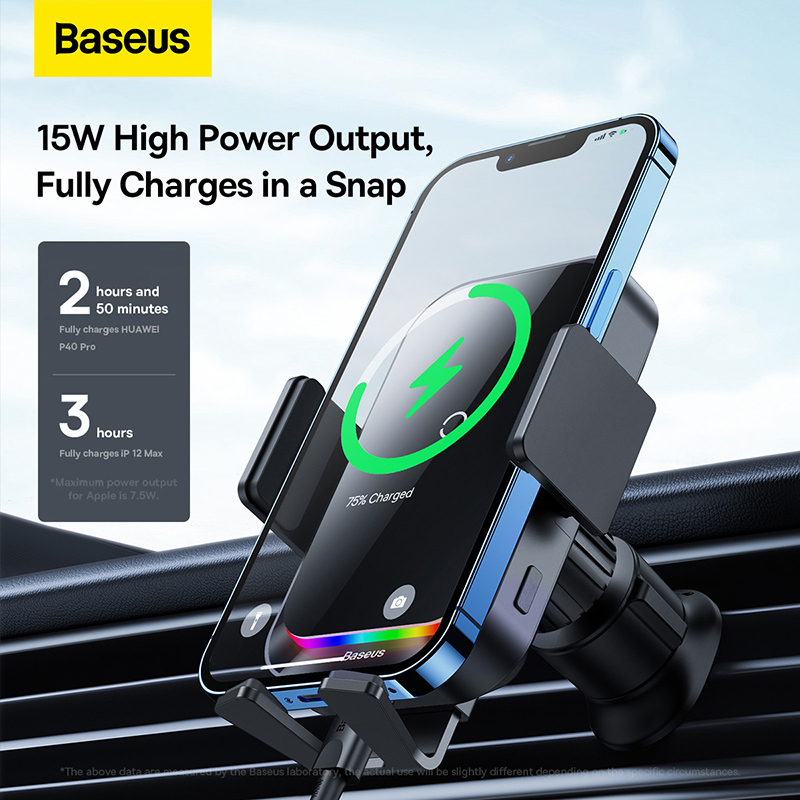 Bộ Đế Giữ Điện Thoại Tích Hợp Sạc Không Dây Baseus Halo Electric Wireless Charging Car Mount 15W - Hàng chính hãng