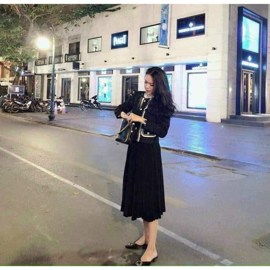 Chân váy xếp ly kiểu dáng dài cạp chun chất đẹp