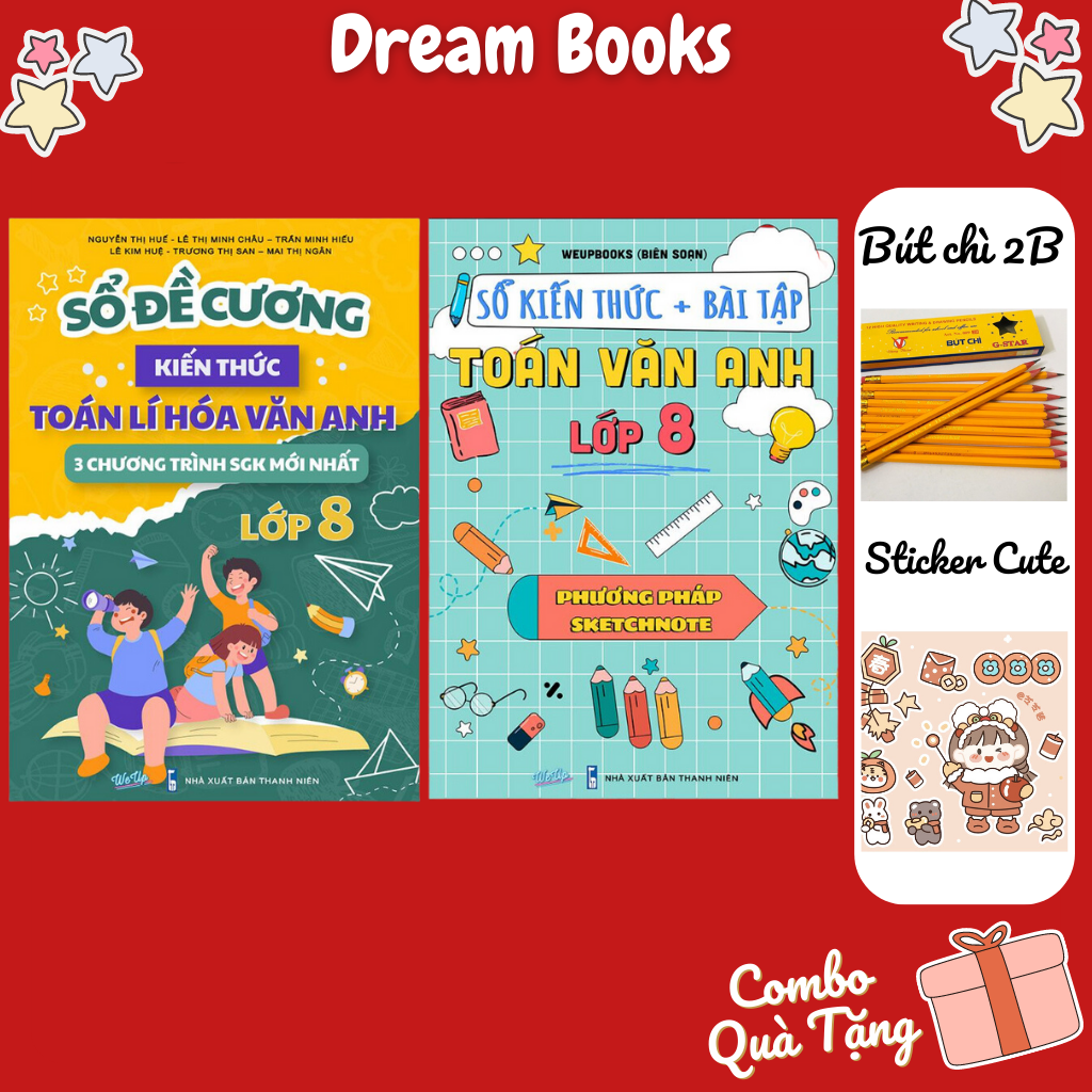 Sách- Combo Sổ Tay Kiến Thức + Bài Tập Toán Văn Anh Lớp 8 Học Theo SKETCHNOTE & Sổ Kiến Thức Toán Lí Hóa Văn Anh